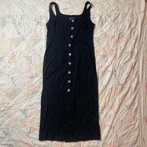 free people beach black button up pencil fall midi dress with pockets size small